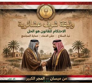 دعوات لإطلاق مبادرة «وثيقة شرف اجتماعية وعشائرية» من المجر الكبير للحد من النزاعات وحقن الدماء في ميسان
